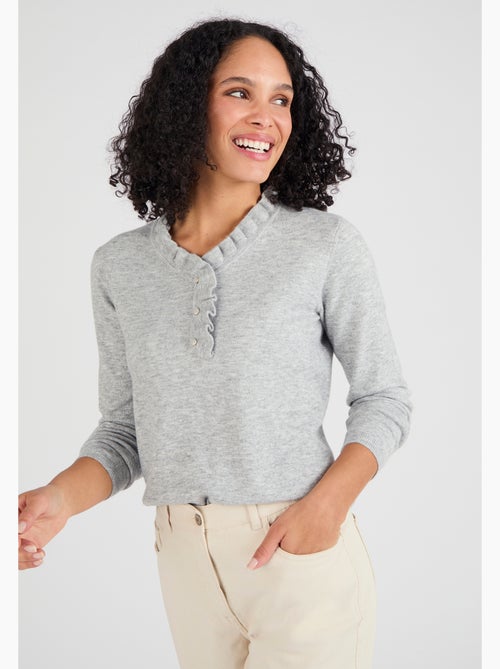 Pull col à volant mélange laine Thermolactyl - Damart - Kiabi