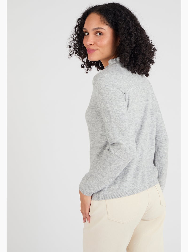 Pull col à volant mélange laine Thermolactyl - Damart Gris - Kiabi