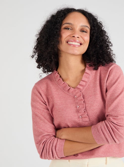 Pull col à volant mélange laine Thermolactyl - Damart - Kiabi