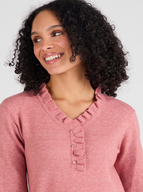 Pull col à volant mélange laine Thermolactyl - Damart - Kiabi