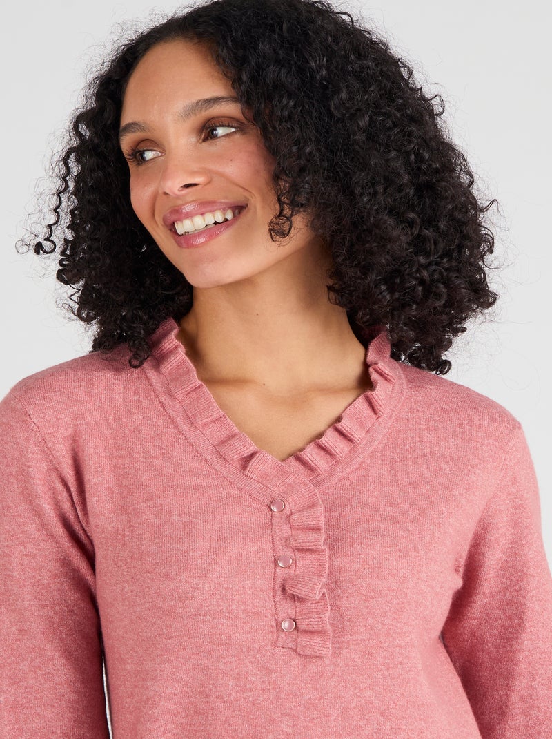 Pull col à volant mélange laine Thermolactyl - Damart Rose - Kiabi