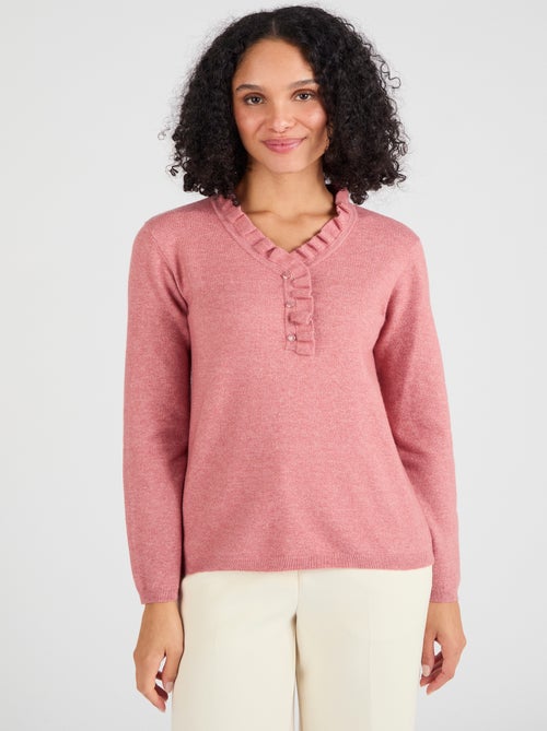 Pull col à volant mélange laine Thermolactyl - Damart - Kiabi