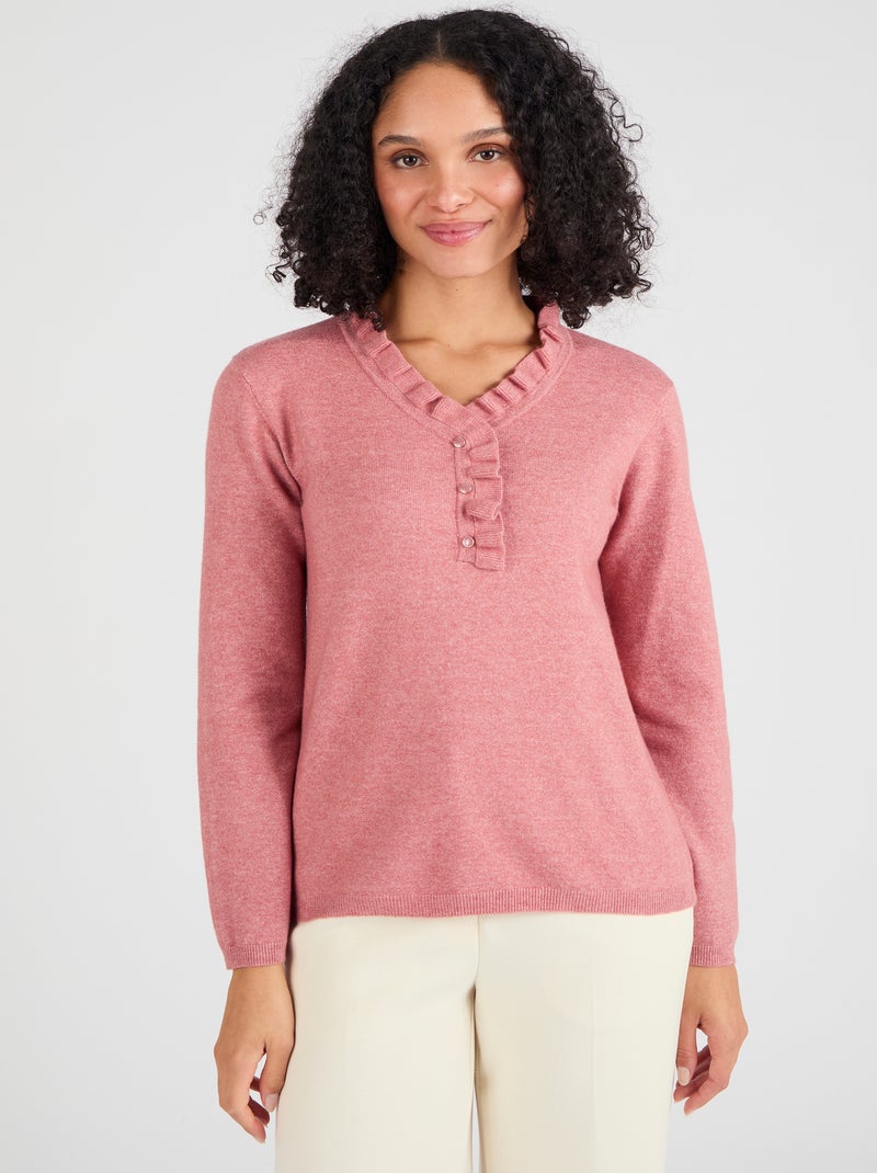 Pull col à volant mélange laine Thermolactyl - Damart Rose - Kiabi