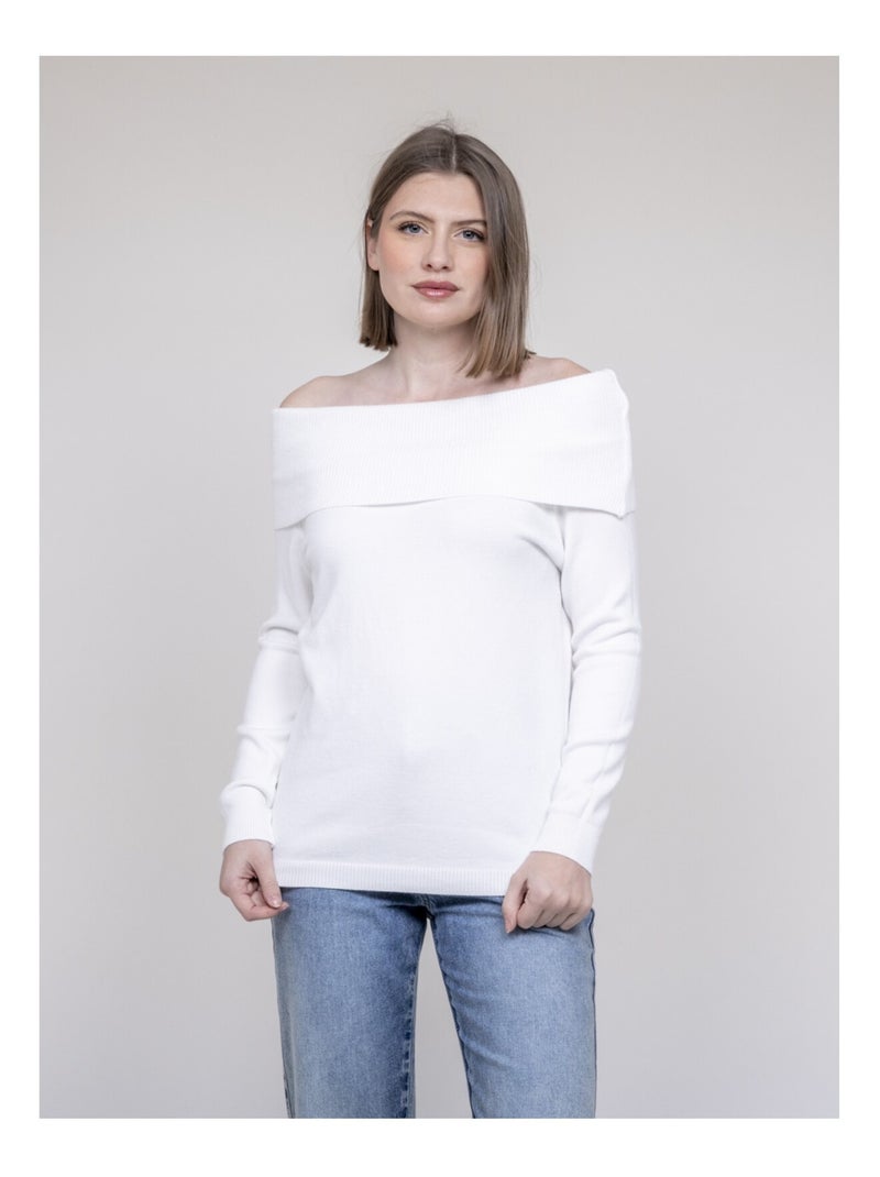 Pull col bardot KATARINA Blanc - Kiabi