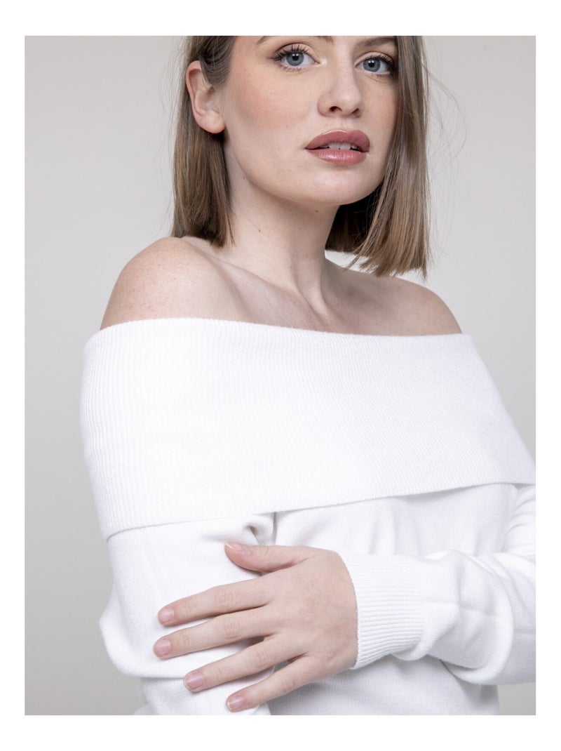 Pull col bardot KATARINA Blanc - Kiabi