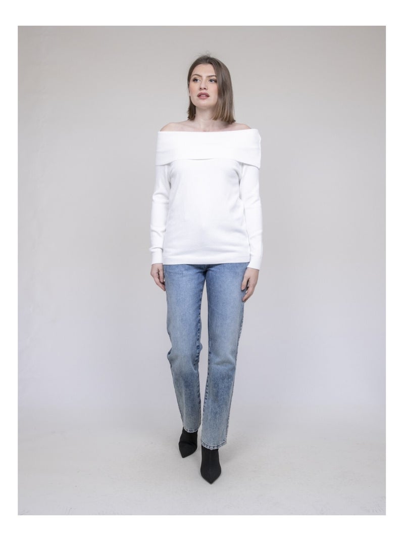 Pull col bardot KATARINA Blanc - Kiabi