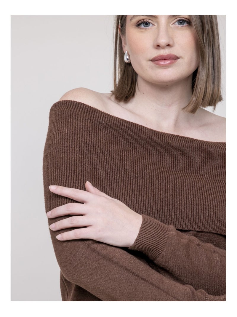 Pull col bardot KATARINA Marron - Kiabi