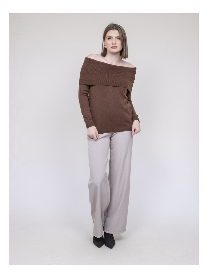 Pull col bardot KATARINA Marron - Kiabi