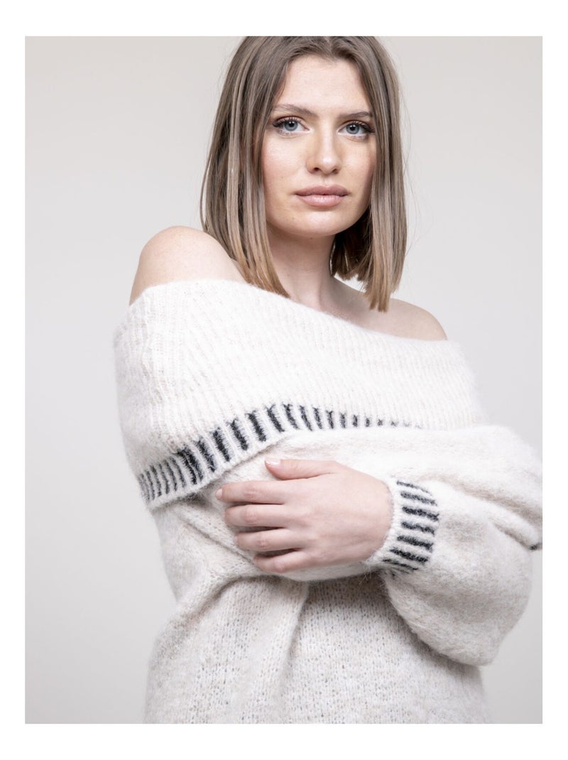 Pull col bardot KERVELLA Ecru - Kiabi