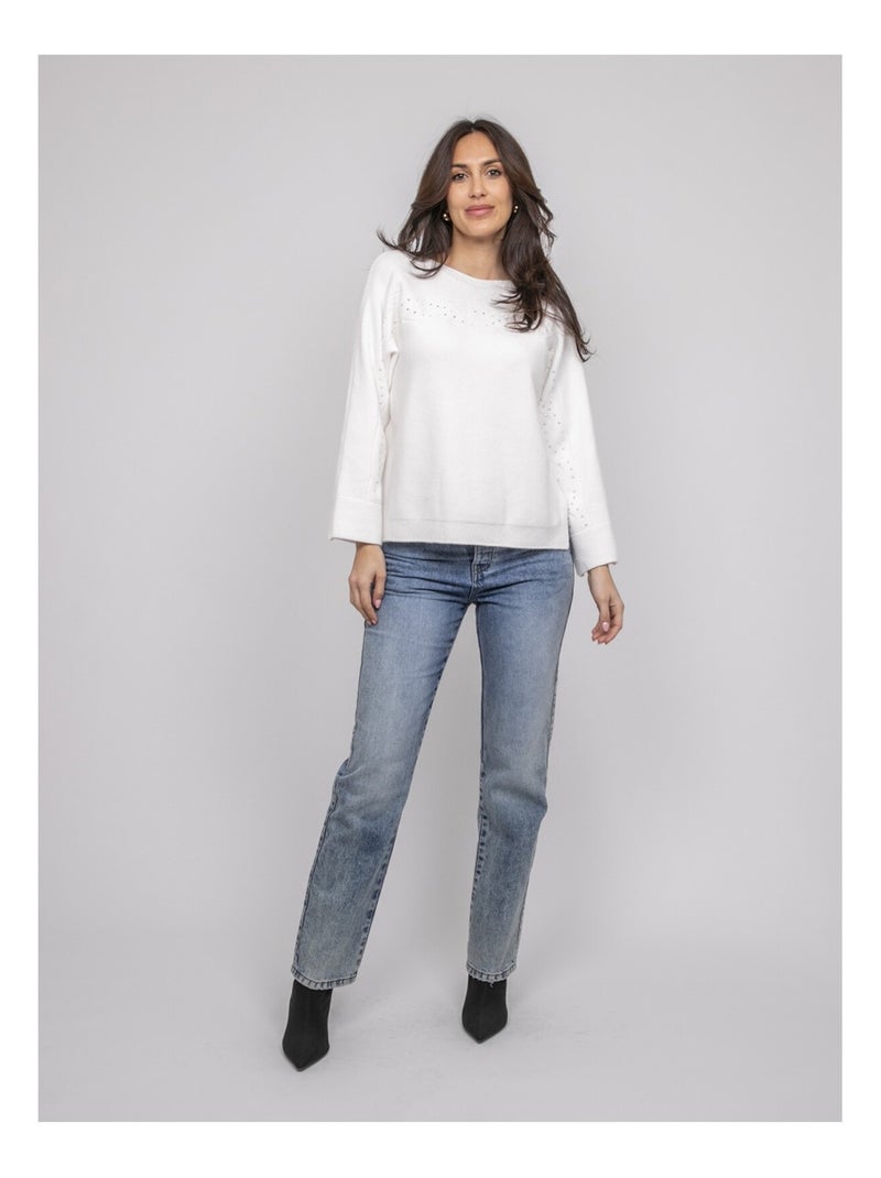 Pull col bateau avec strass KAJU Blanc - Kiabi
