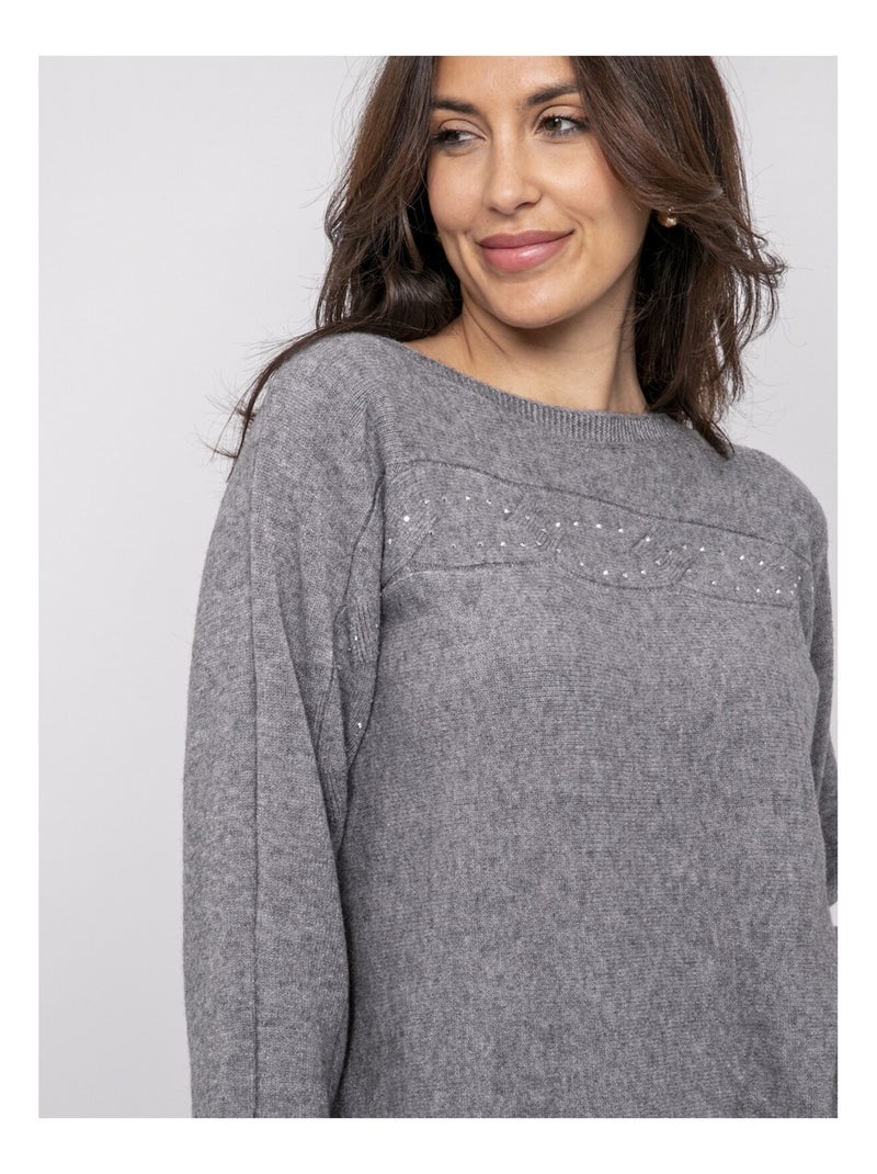 Pull col bateau avec strass KAJU Gris - Kiabi