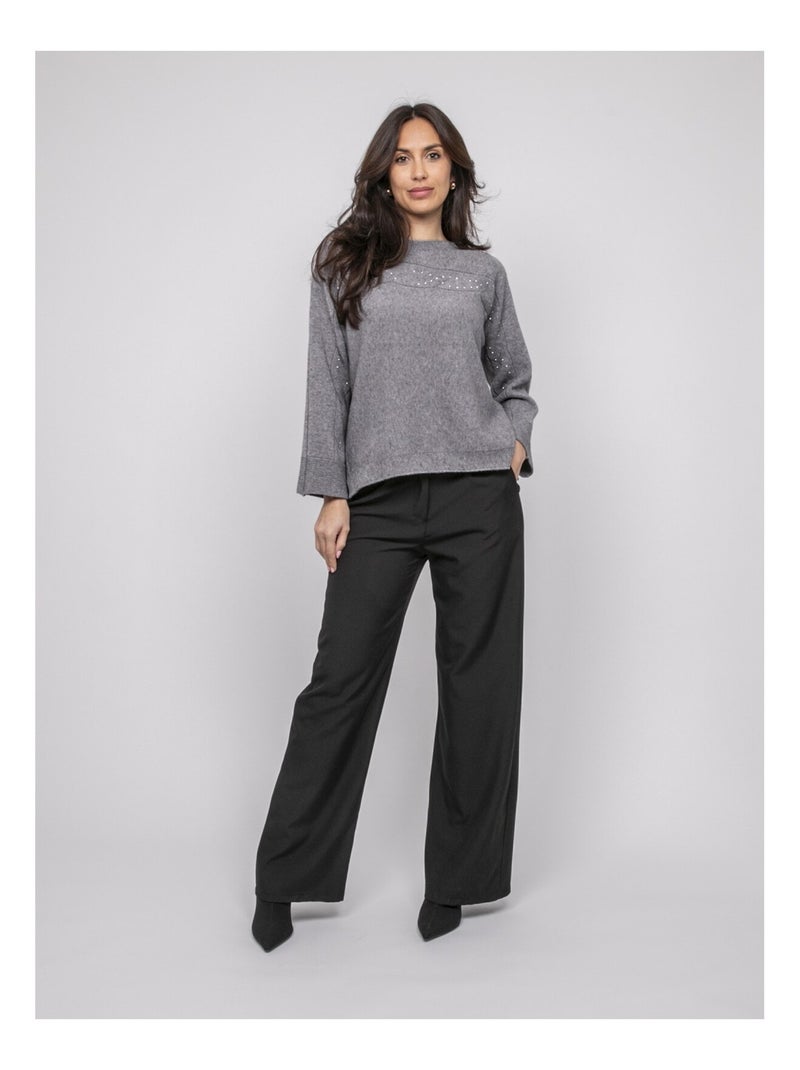 Pull col bateau avec strass KAJU Gris - Kiabi