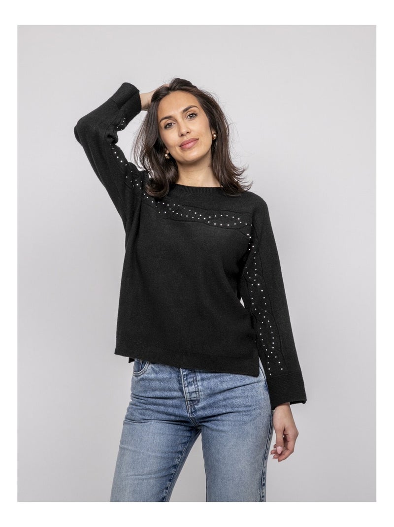 Pull col bateau avec strass KAJU Noir - Kiabi