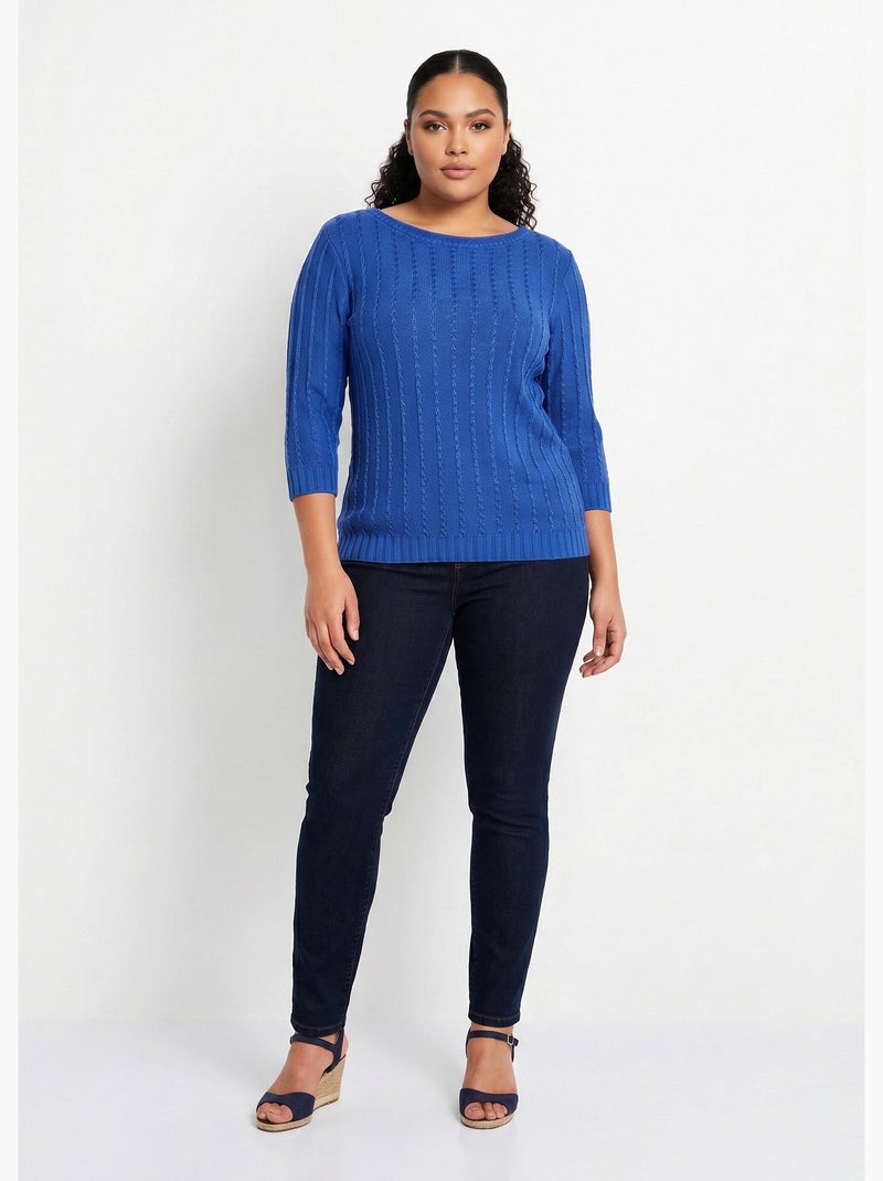 Pull col bateau manches 3/4 - Afibel Bleu - Kiabi