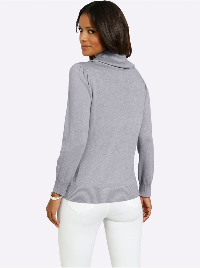 Pull Col Bénitier 55% Coton - Taille Standard - Witt Gris chiné - Kiabi