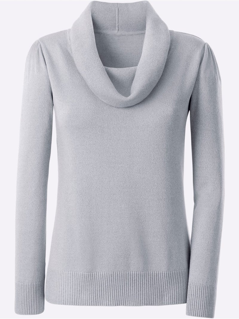 Pull Col Bénitier 55% Coton - Taille Standard - Witt Gris chiné - Kiabi