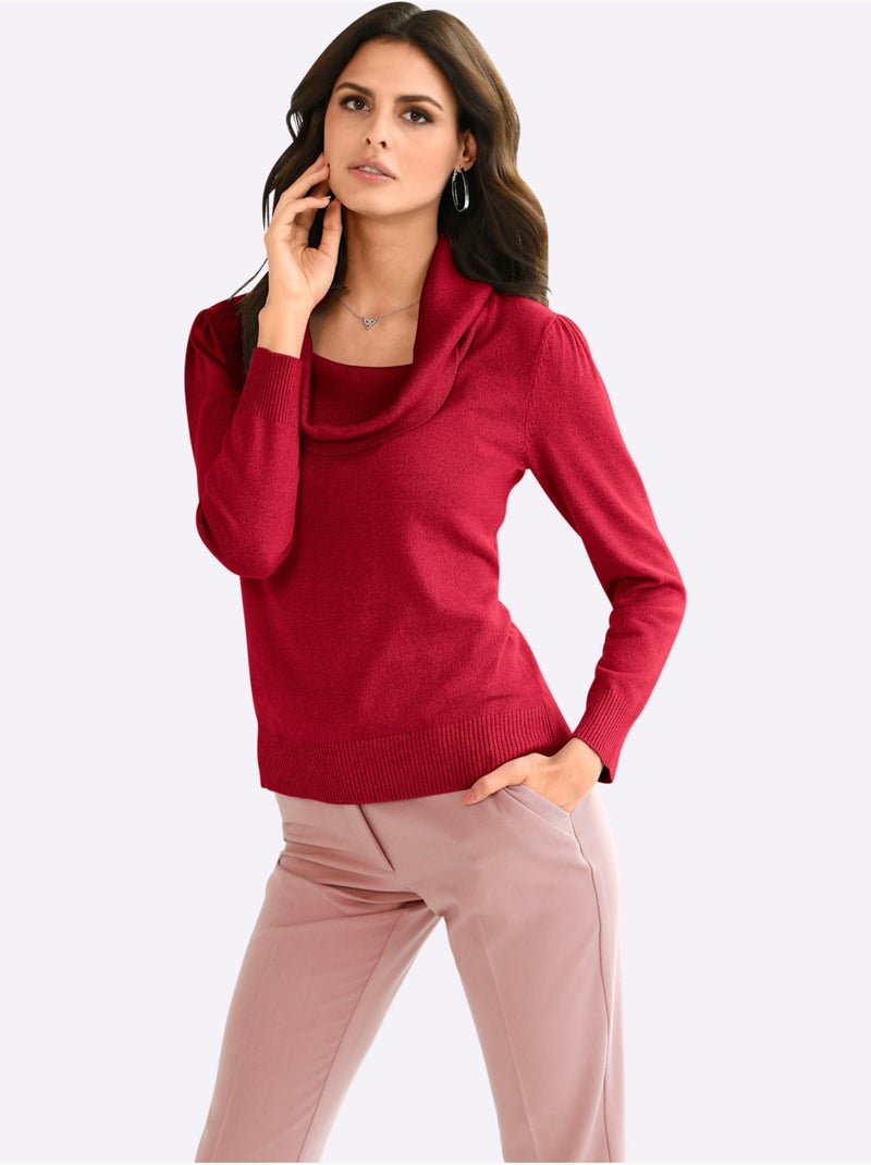 Pull Col Bénitier 55% Coton - Taille Standard - Witt Rouge - Kiabi