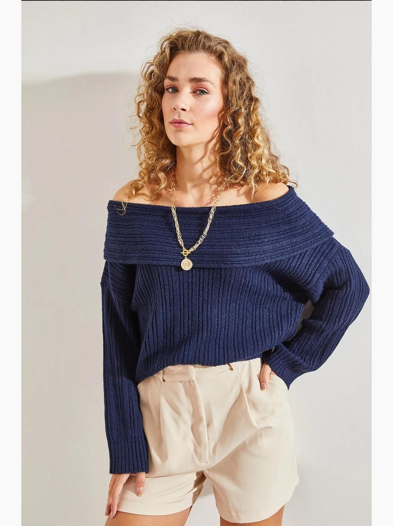 Pull col bénitier lucci Bleu marine - Kiabi