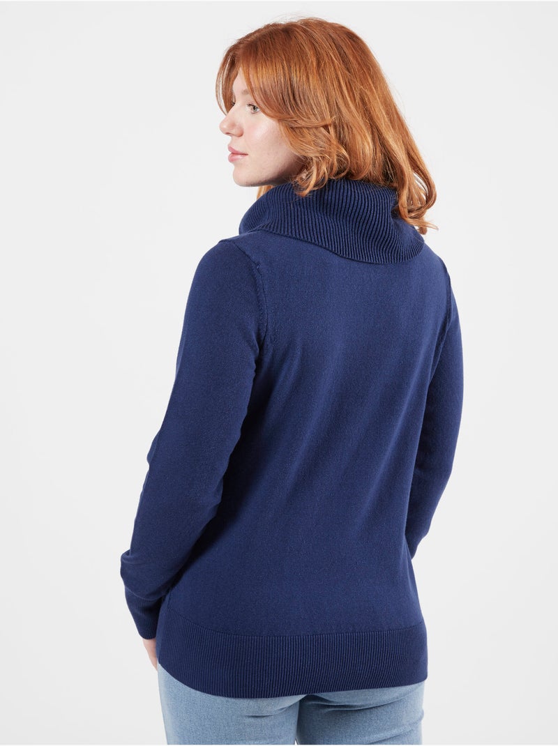 PULL COL BOULE CASUAL QUEEN Bleu nuit - Kiabi