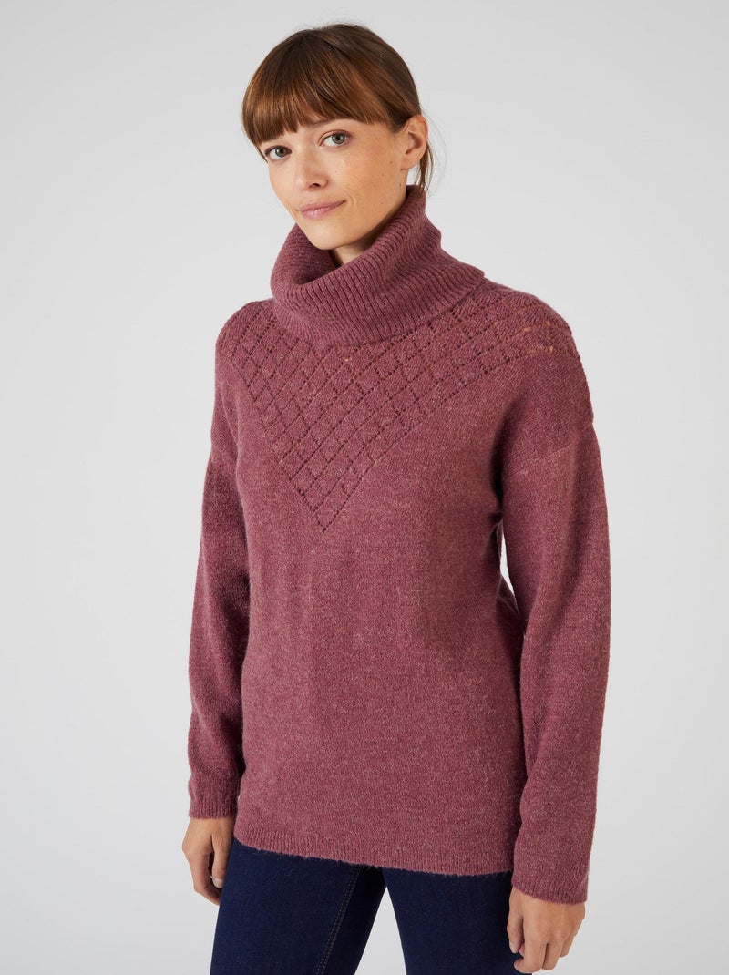Pull col boule mélange alpaga - Damart Rose framboise - Kiabi