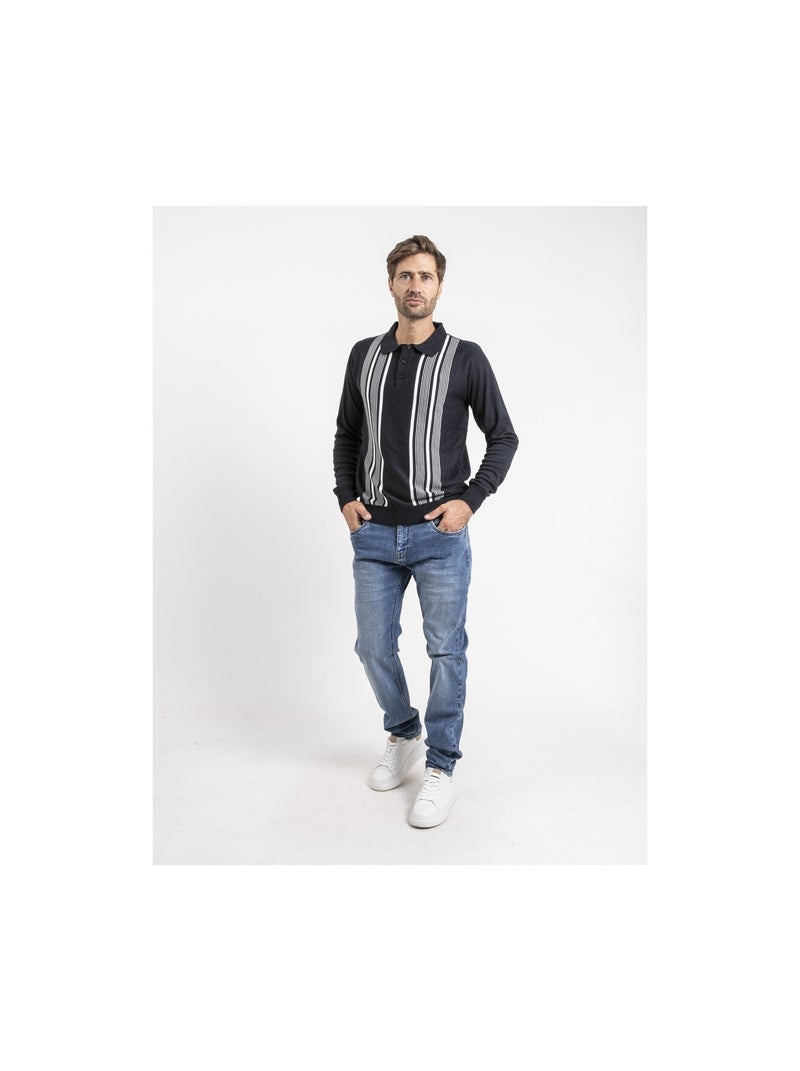 Pull col boutonné LARWING Bleu marine - Kiabi