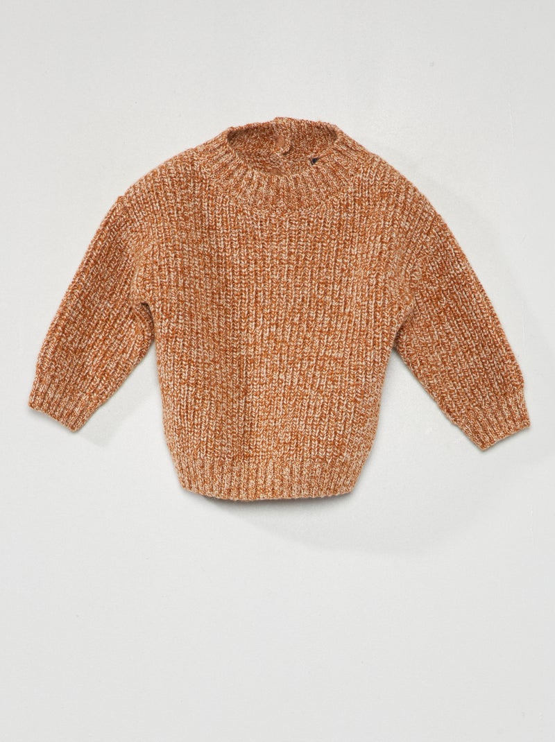 Pull col boutonné Marron - Kiabi
