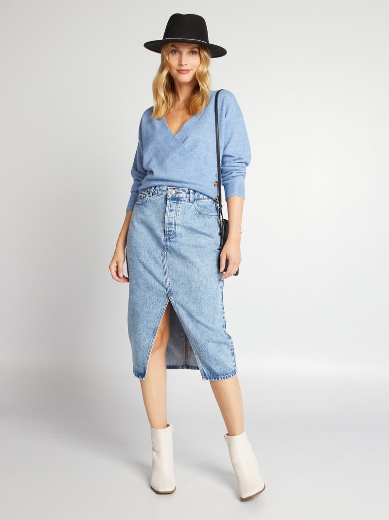 Pull col cache-cœur Bleu - Kiabi