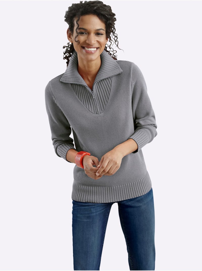 Pull col Camionneur Avec Coton - Taille Standard - Witt Gris chiné - Kiabi