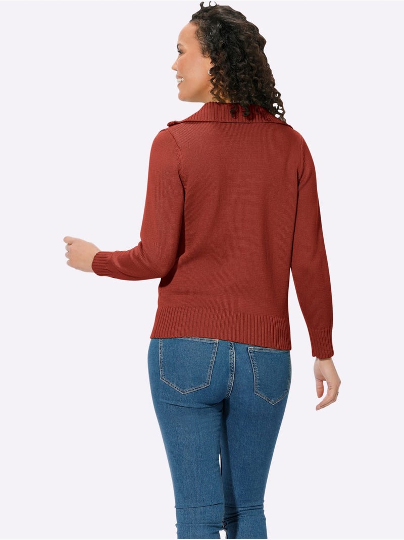 Pull col Camionneur Avec Coton - Taille Standard - Witt Orange/Rouge - Kiabi