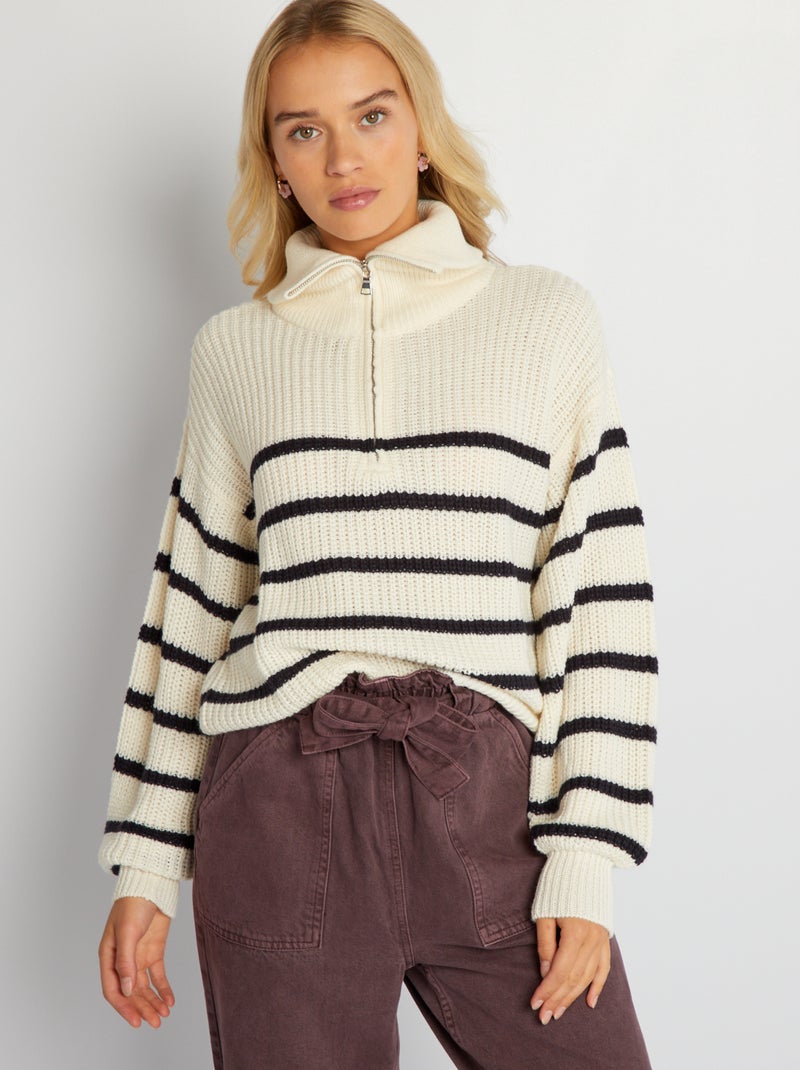 Pull col camionneur avec imprimé à 'rayures' Bleu marine - Kiabi