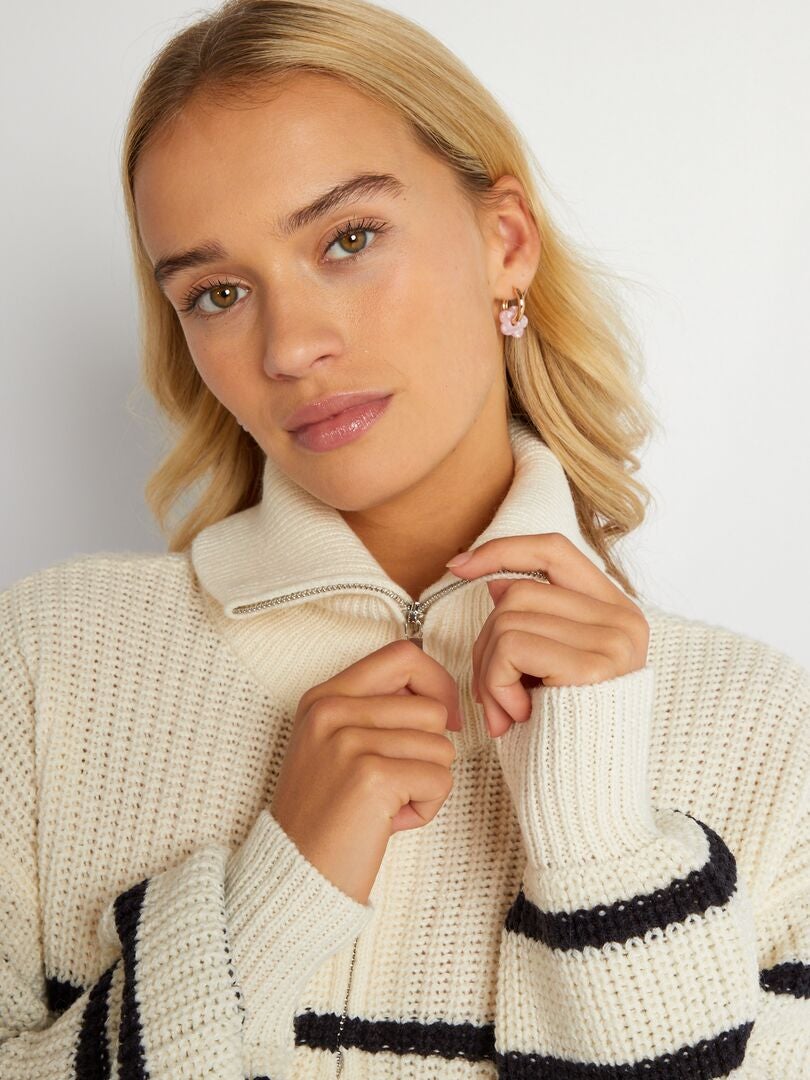 Pull col camionneur avec imprimé à 'rayures' Ecru/noir - Kiabi