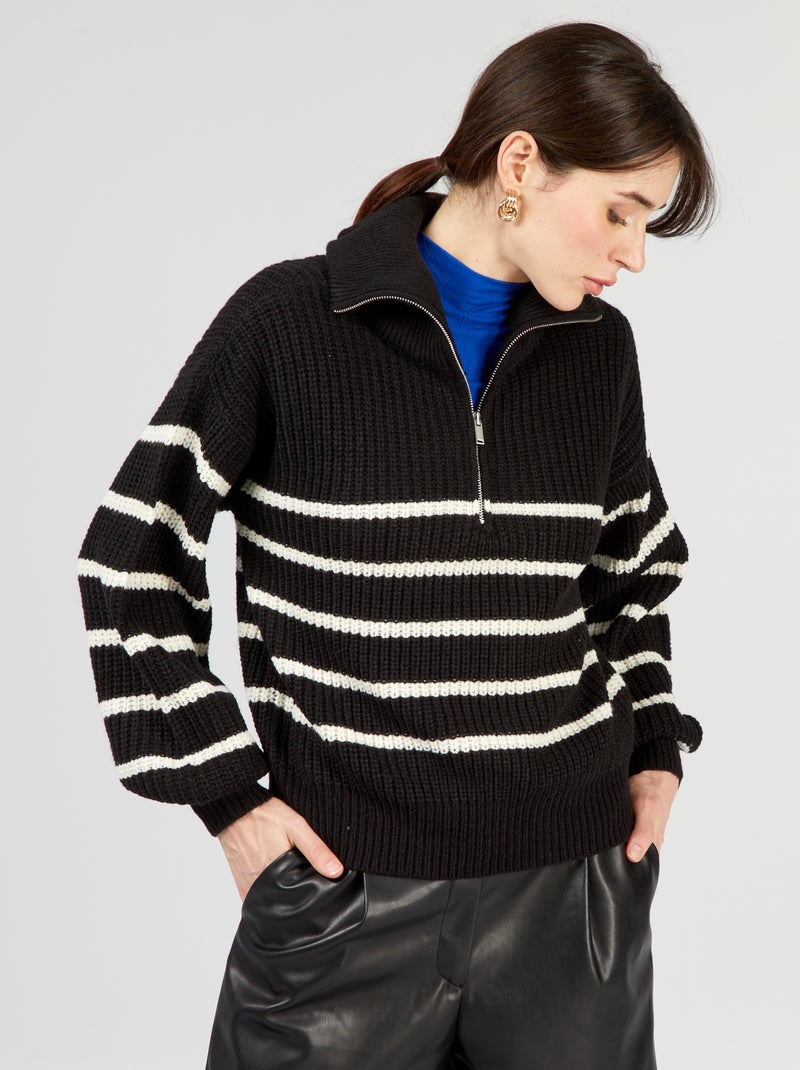 Pull col camionneur avec imprimé à 'rayures' Ecru/noir - Kiabi
