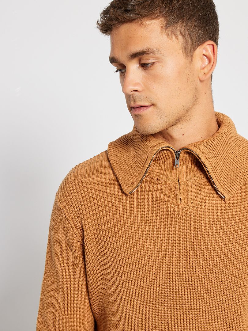 Pull en Maille Camionneur Col V Camel Patsy - Sozély