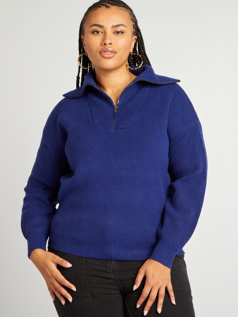 Pull col camionneur en maille Bleu - Kiabi