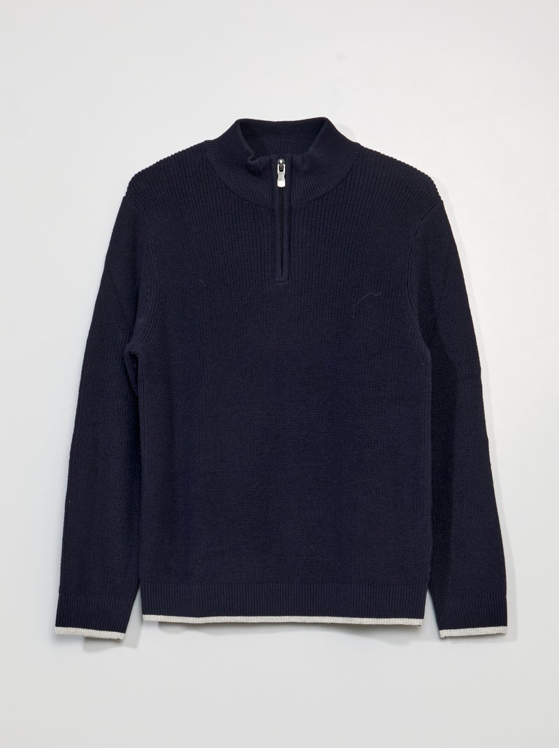 Pull col camionneur en maille côtelée Bleu - Kiabi