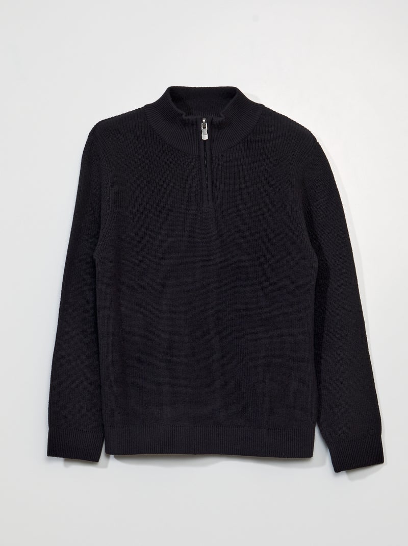 Pull col camionneur en maille côtelée noir - Kiabi
