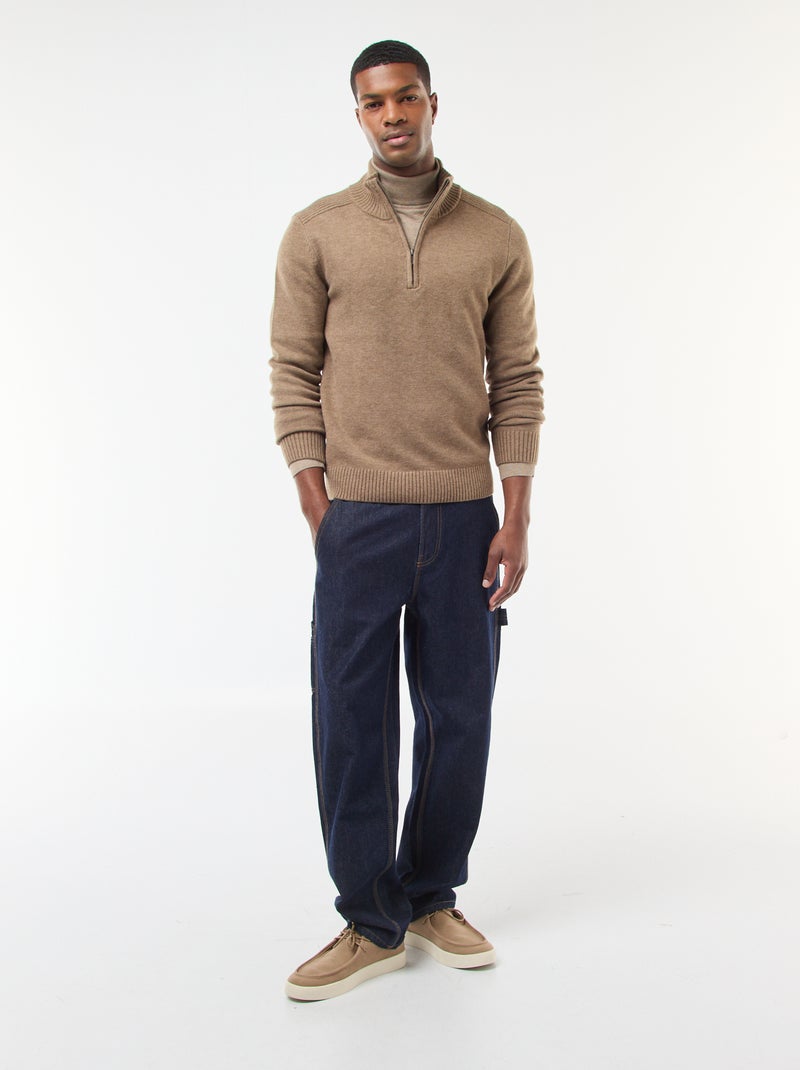 Pull col camionneur en maille grosse jauge Beige - Kiabi