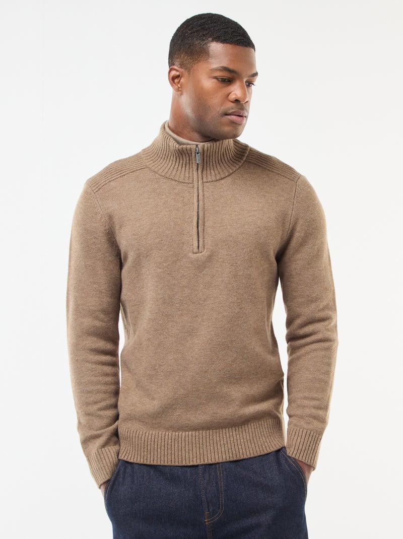 Pull col camionneur en maille grosse jauge Beige - Kiabi