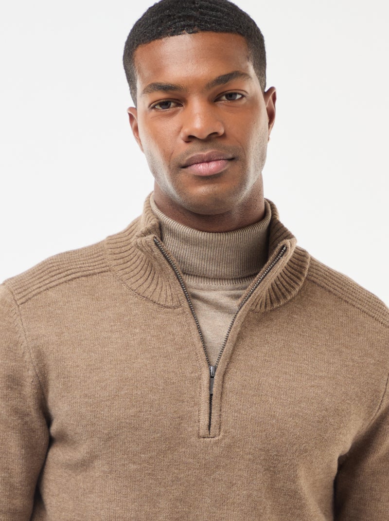 Pull col camionneur en maille grosse jauge Beige - Kiabi