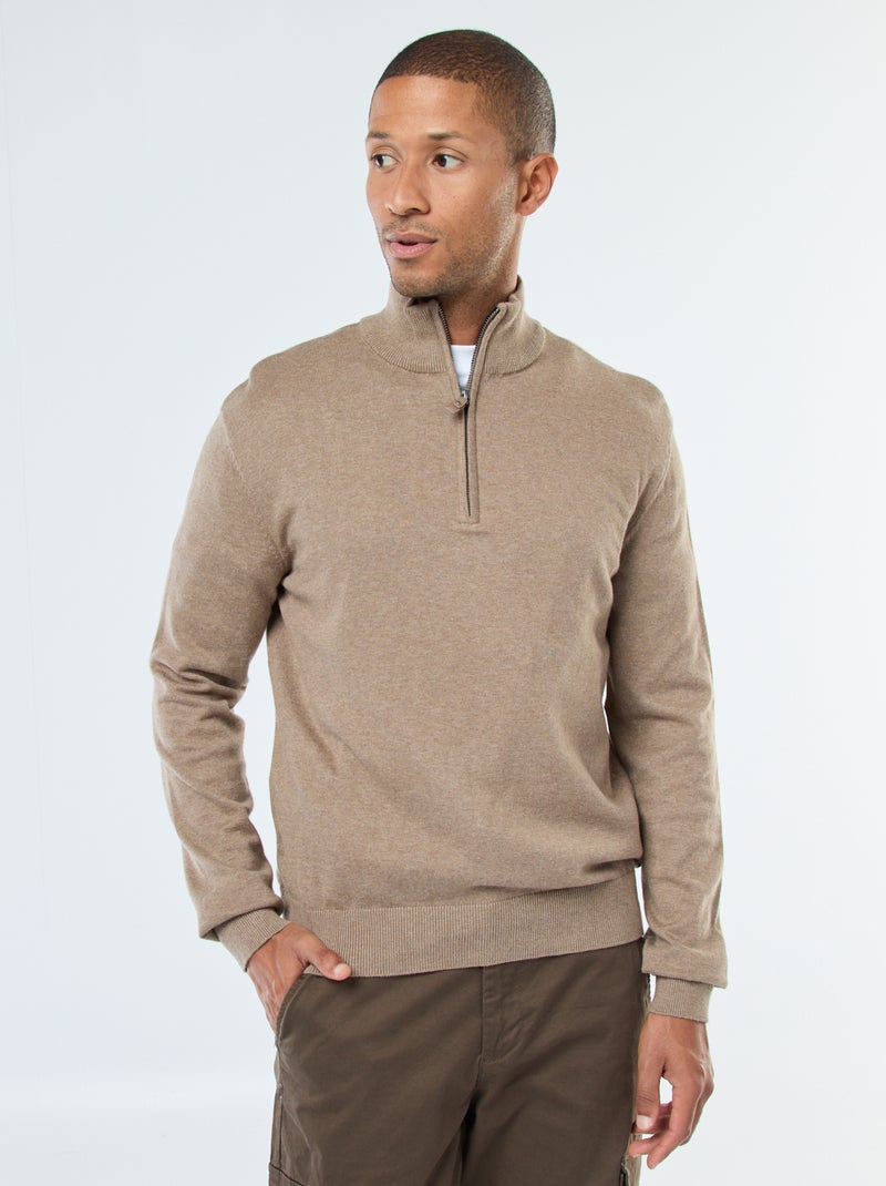 Pull col camionneur en maille Marron - Kiabi