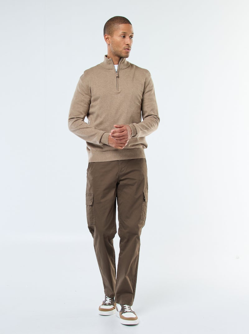 Pull col camionneur en maille Marron - Kiabi