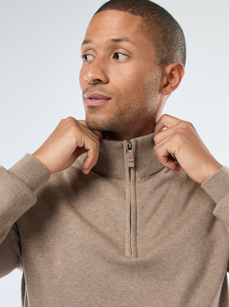 Pull col camionneur en maille Marron - Kiabi