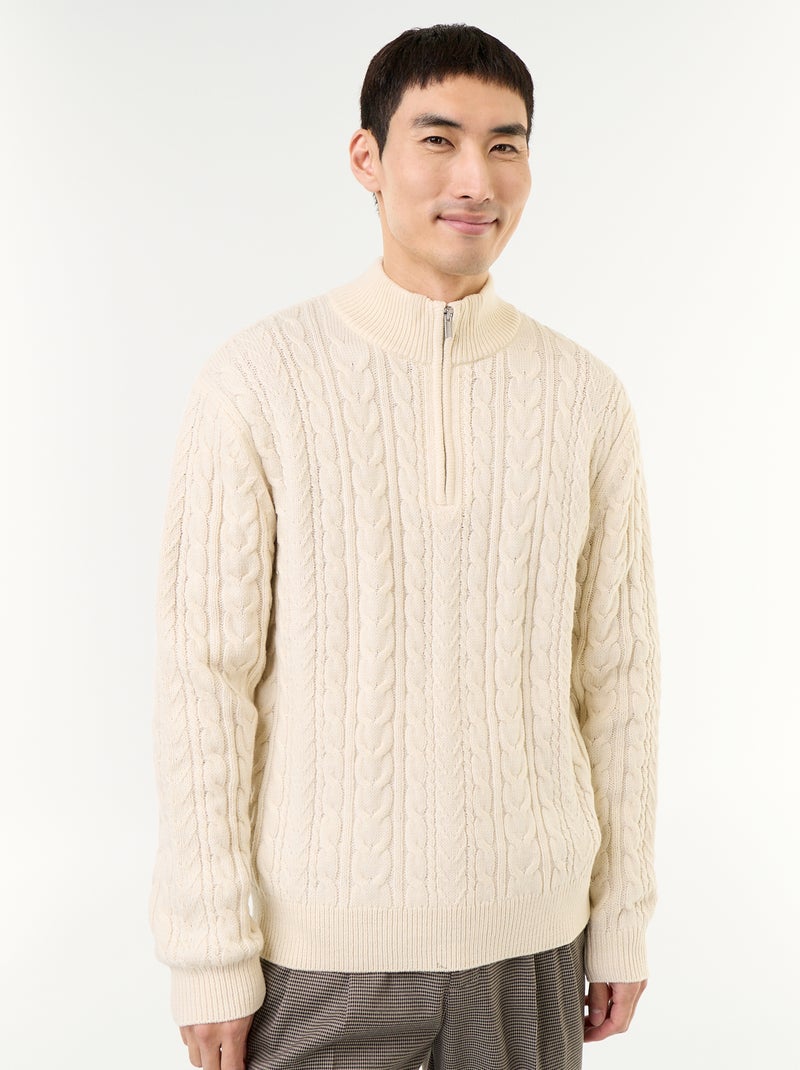 Pull col camionneur en maille torsadée Blanc - Kiabi