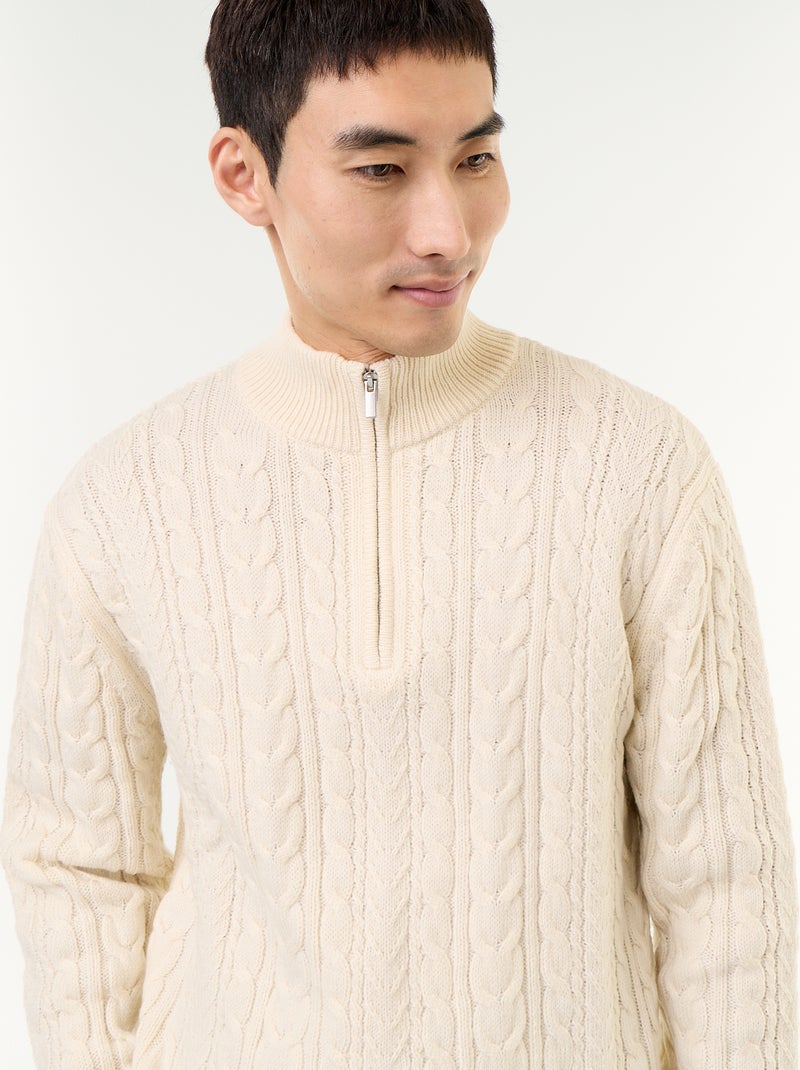 Pull col camionneur en maille torsadée Blanc - Kiabi