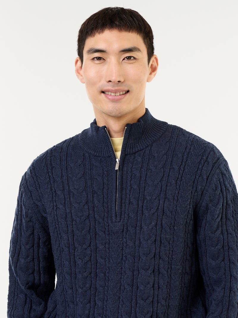 Pull col camionneur en maille torsadée Bleu - Kiabi