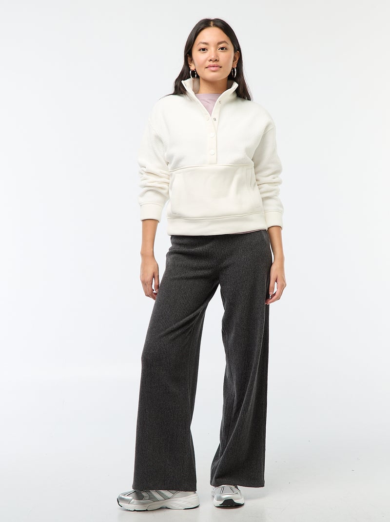 Pull col camionneur en matière effet moutonné Blanc - Kiabi