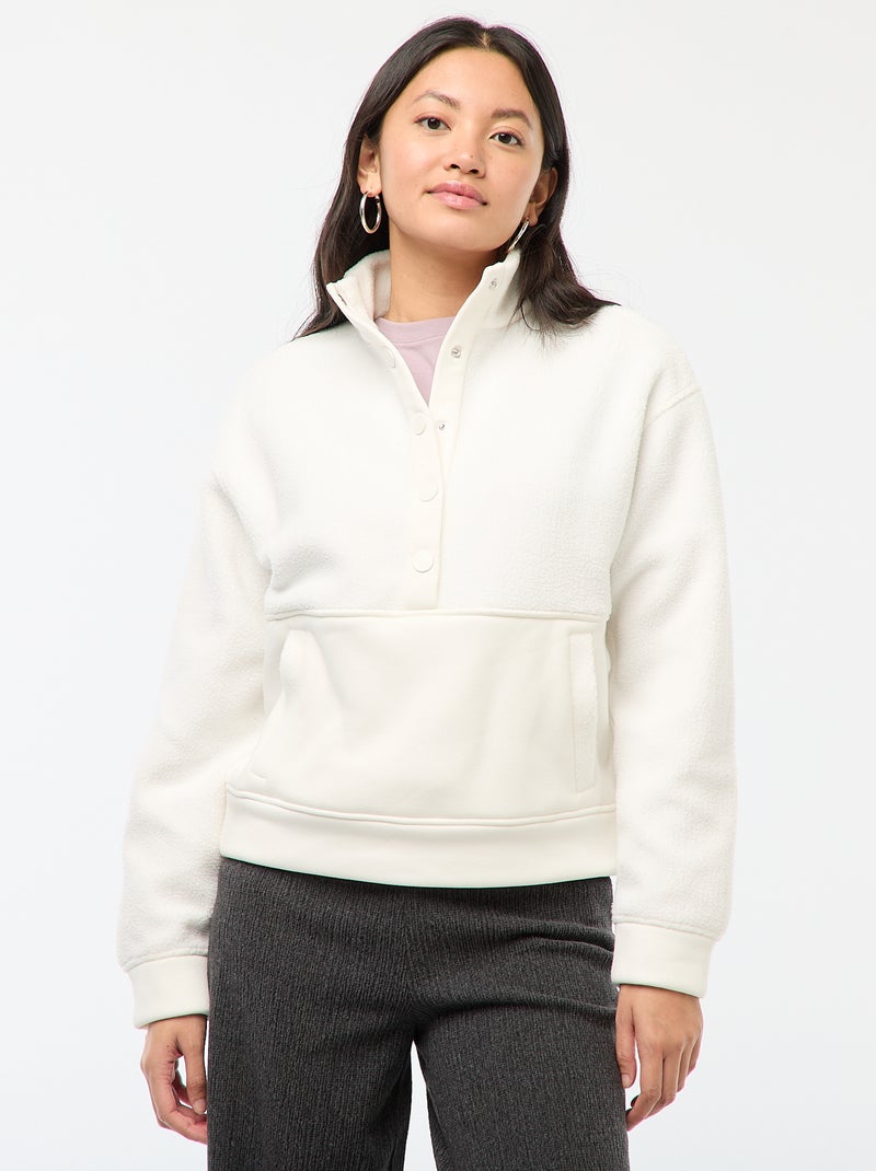 Pull col camionneur en matière effet moutonné Blanc - Kiabi