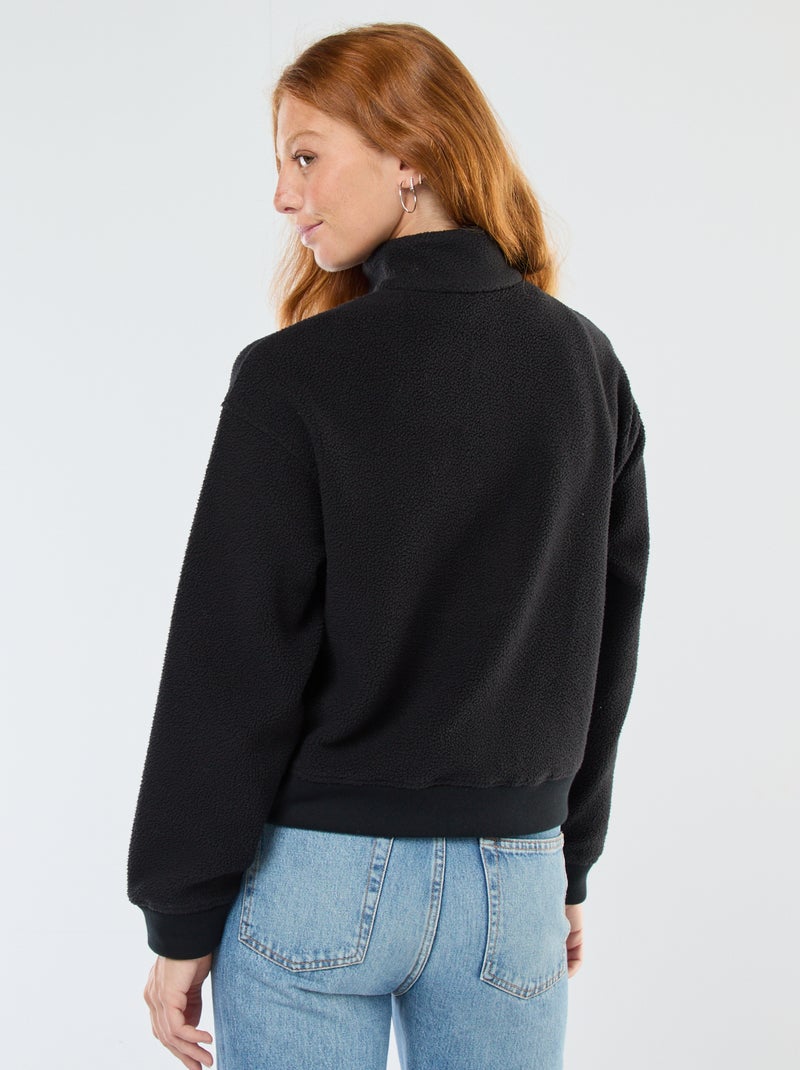 Pull col camionneur en matière effet moutonné Noir - Kiabi