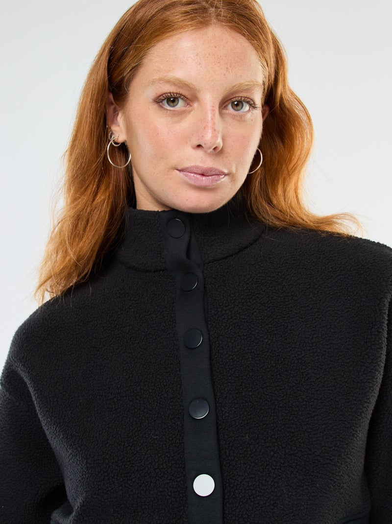 Pull col camionneur en matière effet moutonné Noir - Kiabi