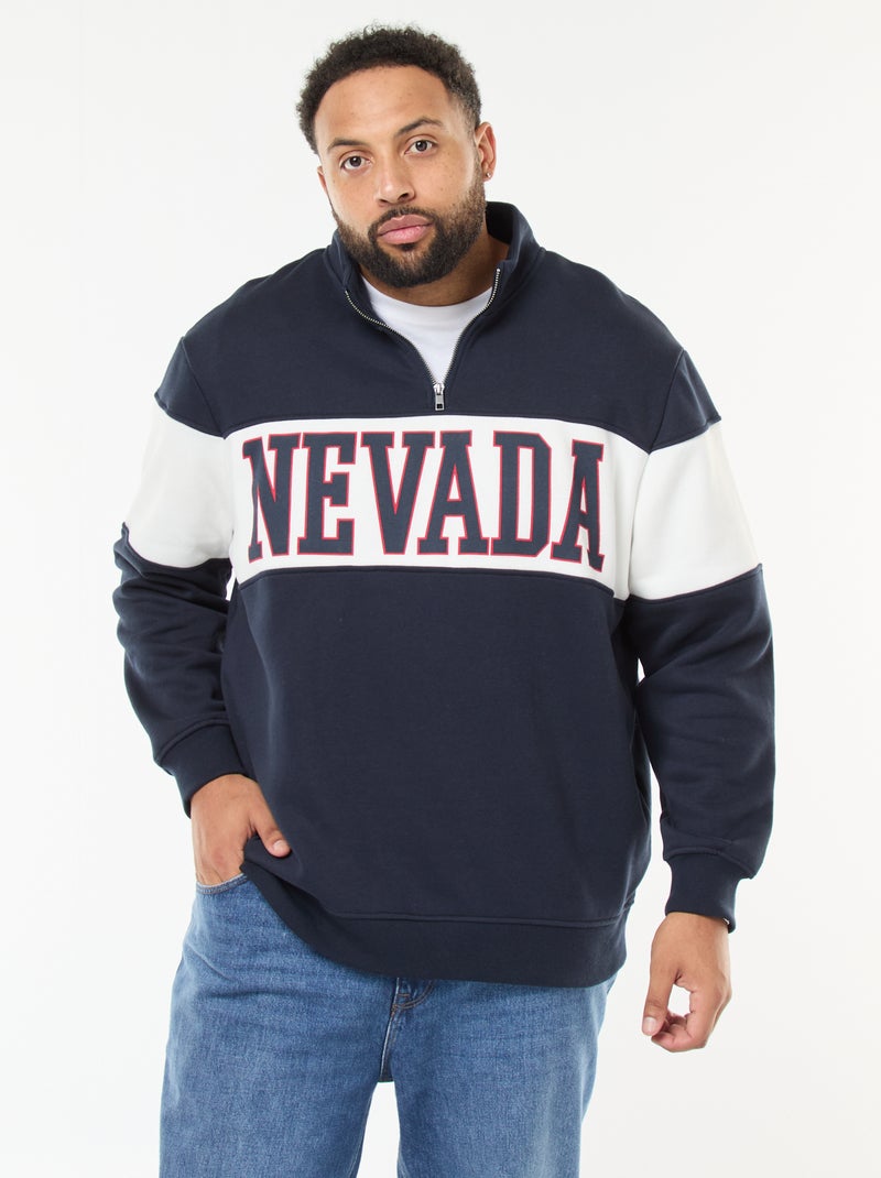 Pull col camionneur esprit colorblock en molleton Bleu - Kiabi